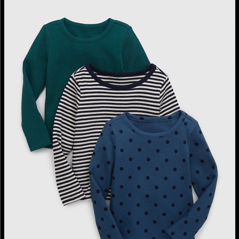 GAP Toddler Kids Long Sleeve Shirt Set - Blue, Green, and Striped Waffle NEW